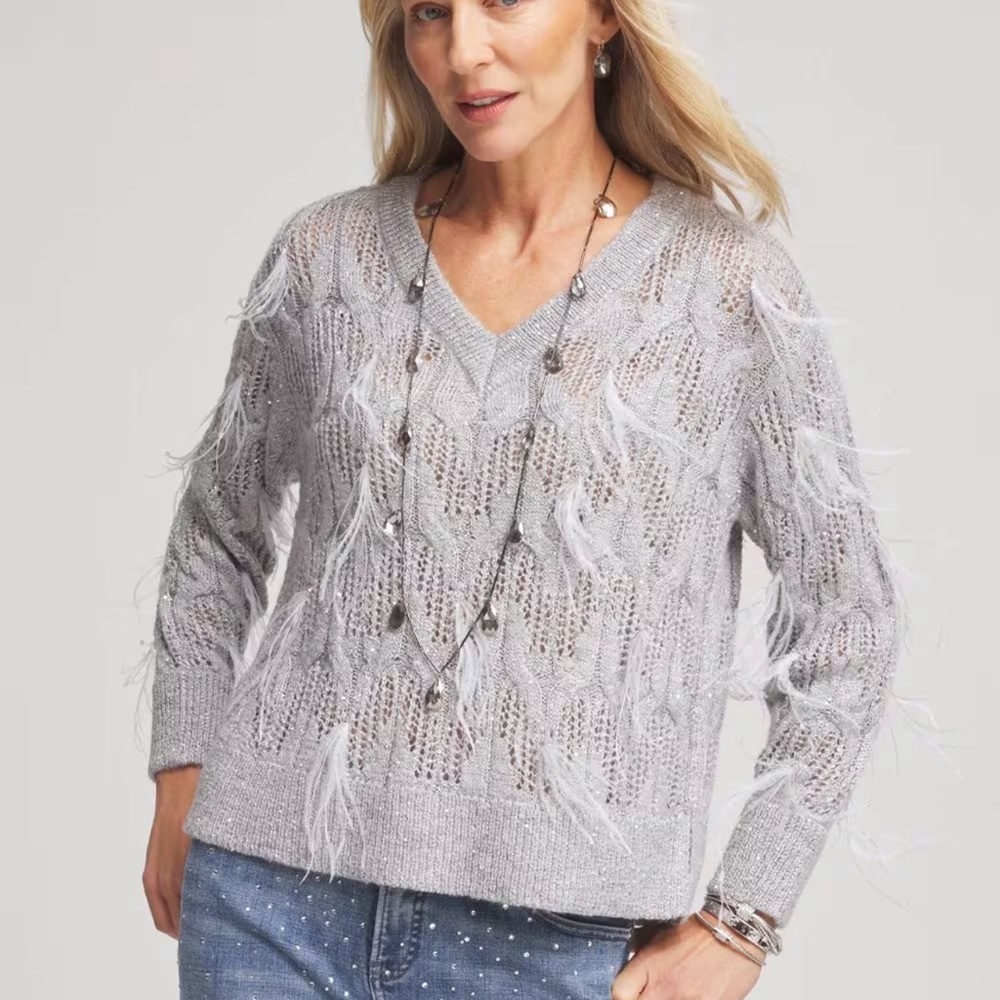 Chico's Feathered Pullover Sweater Sz M
